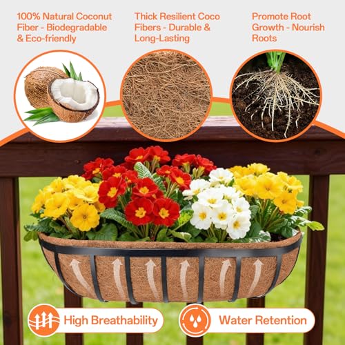 Halatool 30" Coco Liners for Planters, 3Pcs Coconut Liners for Window Boxes | 100% Natural Coconut Fiber, Replacement Liner for Wall & Railing Planters, Fence & Balcony, Breathable & Eco-Friendly - size: 30in