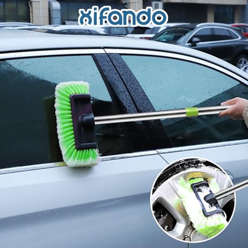 Car Wash Brush with Long Handle – Five-Sided Soft Bristle Brush for Car, Truck, SUV, RV, Boat & House Siding Cleaning(Green) - color: Green