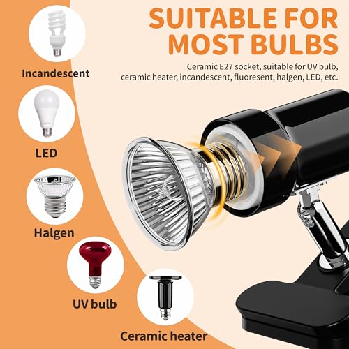 GOZILLA Reptile Heat Lamp, 360°Rota-Table Turtle Light with 25W+50W UVA/UVB Reptile Light Bulbs, Turtle Lamp for Reptile and Amphibian Tanks, Terrariums and Cages.（Black） - color: Lamp-Black