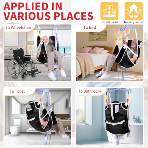 EZ Assistive Patient Lift Sling with Commode - Patient Lifting Slings for Transfer - Medical Full Body Straps for Elderly, Disabled,Nursing,Caregiver - SWL 500 lbs (Large-Black-1 PC) - size: Large-Black-1 PC