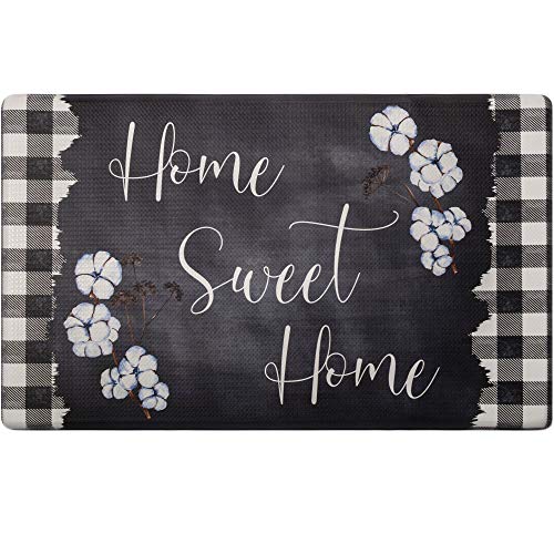 Home Dynamix Cozy Living Home Sweet Home Buffalo Check Border Runner Anti-Fatigue Kitchen Mat, Non-Slip Floor Mat, Padded Standing Desk Mat, Black/White, 17.5"x55" - color: Black/White, size: 18"L x 18"W x 0.5"Th