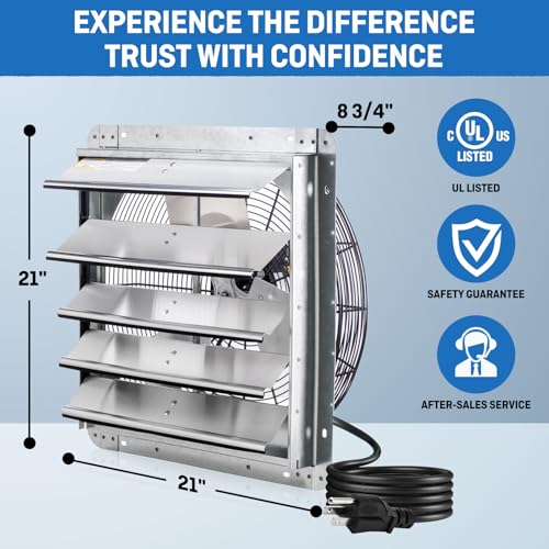 iLIVING 18" Wall Mounted Shutter Exhaust Fan, Automatic Shutter, with Thermostat and Variable Speed controller, 0.85A, 1736 CFM, 2600 SQF Coverage Area Silver (ILG8SF18V-ST) - size: 18"