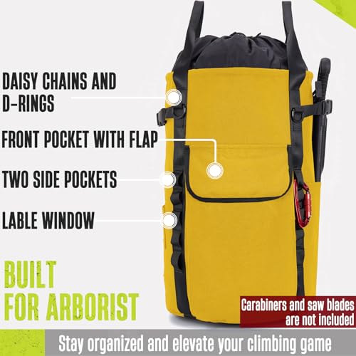 Arborist Rope Bag, 35L Tree Climbing Rope Bag, Arborist Equipment Bucket Backpack, Arborist Gear Carrier Bag with Side Pockets, Tough Rock Climbing Backpack, Rock and Tree Climbing Gear - color: Yellow