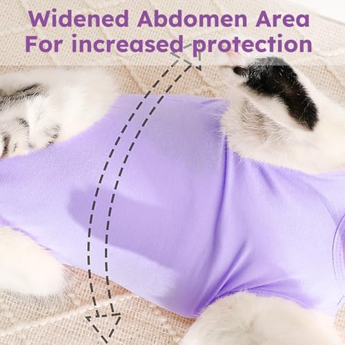 Hpetppy Cat Recovery Suit, Breathable Cat Surgery Recovery Suit Female, Cat Onesie for Cats After Surgery Spay Surgical Abdominal Wound Skin Diseases Cone of Shame Alternative Purple(M) - color: Purple, size: Medium