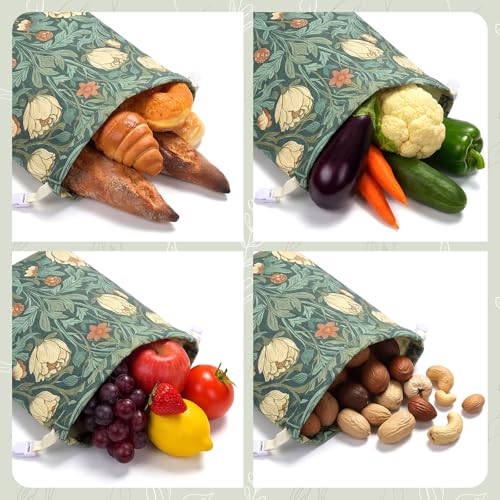 Hushee 2 Pcs Beeswax Bread Bags for Sourdough, XL, William Morris Flower | 13 x 16 Inch Bread Bags for Homemade Bread, Reusable Organic Linen Cotton Storage Bags, Keep Loaves Fresh Longer - style: William Morris Flower