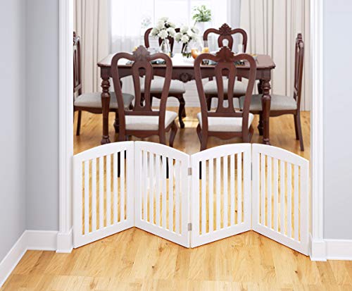 PAWLAND Wooden Freestanding Foldable Pet Gate for Dog,24" H Dog Gate Indoor | Dog Gate for Doorway, Stairs, the House, Step Over Fence, Extra Wide, Room Divider, Front Door, Hallway, 4 Panels, White - color: White, size: 24" Height-4 Panel