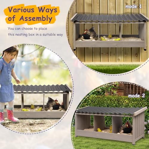ketive Chicken Nesting Box, Wall-Mounted Wooden Chicken Coop Accessories with PVC Roofing, 3 Compartments for Hens & Ducks Outdoor or Indoor Use