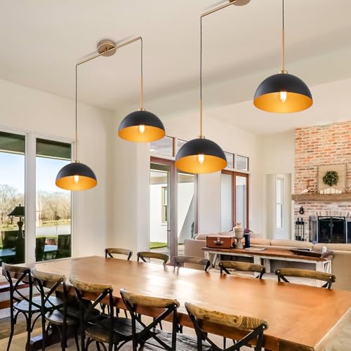 2 Light Black and Gold Dome Pendant Lights Kitchen Island | Height Adjustable, E26 Base, Easy Installation, Farmhouse Industrial for Dining Room Kitchen Island Restaurant Cafe Bar - color: Black-2 Lights