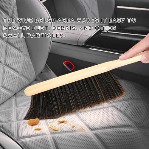 Wooden Dust Brush, 14 Inch Bench Brush Horse Hair Brush Hand Broom Counter Duster, Soft Bristle Dust Brush Whisk Broom Upholstery Cleaning Tool for Car Home Workshop (Gray) - color: Gray