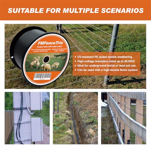 Electric Fence Wire Double Insulated Underground Hard Cable - 12.5Gauge, 360ft - Galvanized Steel Core - size: 12.5Gauge, 360Ft