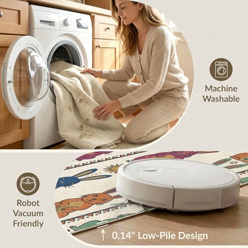 8'x10' Washable Bohemian Bunny Large Rug, Beige Non-Shedding Pet Friendly Carpet Foldable Easy Care Mat for King Size Bedroom, Master Suite, Under Bed | Ref:1969466 - color: Beige/Pattern 3, size: 8' x 10' (Rectangular)