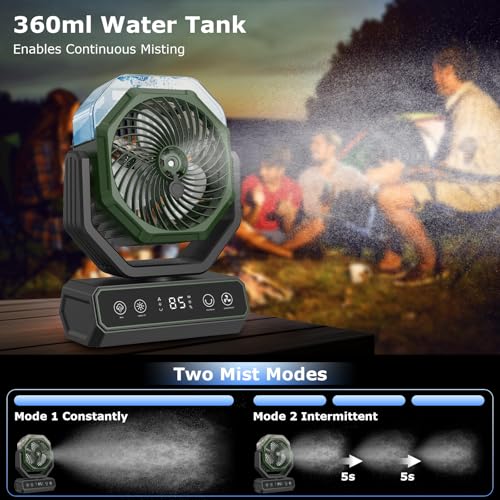 V JULES.V Portable Fan for Bedroom,40000mAh Rechargeable Desk Fan with Smart APP Remote Control,Misting Fan with RGB Lights,Timer,5 Speed Camping Fan for Travel,Tents,Beach,Office,Outdoor-Army Green