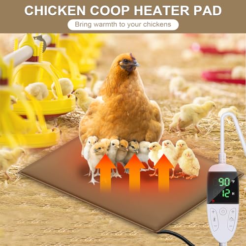 Chicken Heating Pad Chick Brooder Pad Poultry Heated Mat Adjustable Digital Thermostat Brood Heater Warming Blanket with Timer Anti Bite Wire Warmer Bed for Small Animal Pet 15.7 x 23.6 inch