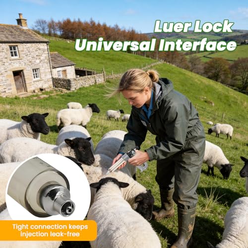 NEWTRY 50ML Continuous Livestock Syringe Adjustable Poultry with 10 Needles | Semi Automatic Syringe Adjustable Poultry Gun Stainless Steel with 10 Needles for Horse Sheep Cattle - size: 50ML