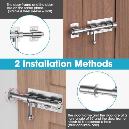 6.3 Inch Slide Bolt Gate Latch, Barrel Bolt Latch, 4 Pack-Silver | Heavy Duty Solid 304 Stainless Steel Door Lock for Wooden Fence/Shed/Yard/Barn Door/Interior and Outdoor - color: 4 Pack-Silver