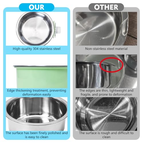 kathson Crate Dog Bowl, Removable Stainless Steel Hanging Pet Cage Bowl Food & Water Feeder Coop Cup for Cat, Puppy, Birds, Rats, Guinea Pigs (3 PCS, Size: M, Blue, Green, Pink) - color: Size: M (Blue, Green, Pink), size: 3 PCS