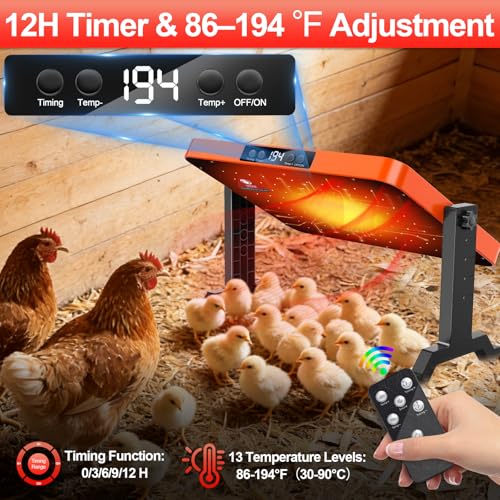 Chick Brooder Heater Plate,200 Watts Chicken Heating Brooder Plate with Adjustable Height & Temperature Display &12H Timer,Safe Chick Brooding Heater for Chicks,Quail,Ducklings