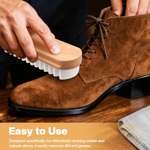 2 Pcs Suede Shoe Brush Nubuck Leather Cleaner Shoes Shine Dauber Crepe Applicators Set with Cleaning Cloth(Suede Brush with Cloth) - style: Suede Brush with Cloth