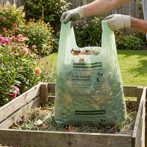 13 Gallon Compostable Kitchen Bags with Handles, 32 Count - Extra Thick 0.9 Mil Tall Kitchen Bin Liners, Seedling Certified, Unscented Food Scrap Bags - color: 13Gal 32Pcs