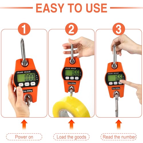 660lb/300kg Digital Crane Scale - Compact LCD Handheld Hanging Scale for Garage, Farm, Hunting, Fishing & More(300kg/Aluminium Alloy/Orange) - color: 300kg/Aluminium Alloy Shell/Orange