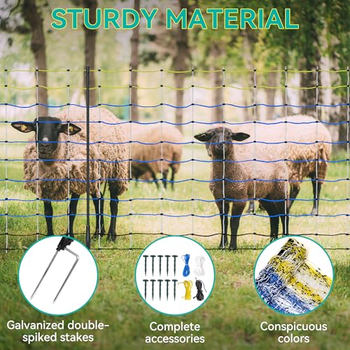 PPOLB Highly Visible Blue Electric Fence Netting, 42.5" H x 164' L, Portable Livestock Nets Mesh for Goats, Sheep, Hogs, Dog, Electric Fencing for Backyards, Homesteaders, Farms Ranches, and Gardens - size: 42.5" H x 164' L