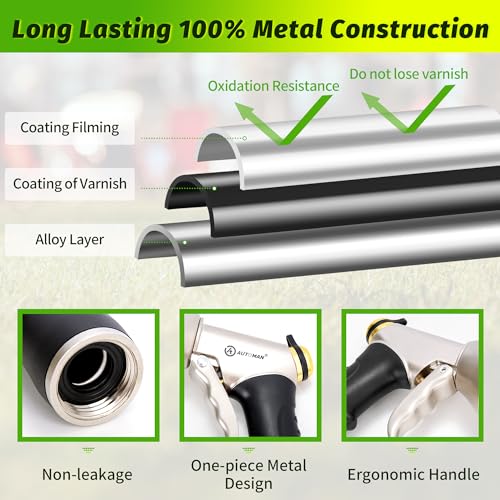 AUTOMAN Metal Hose Nozzle, High Pressure Garden Hose Sprayer, 100% Metal Water Hose Nozzle, Adjustable Watering Nozzle, Heavy Duty Garden Nozzle for Watering Plants & Lawns, Washing Cars & Pets - style: 4 Patterns W/ TPR