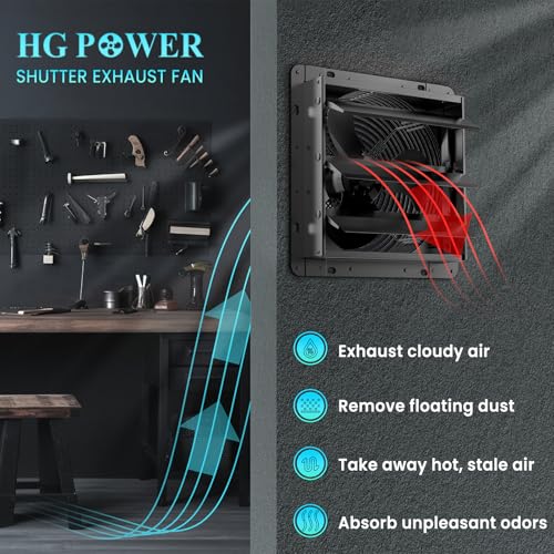 HG Power Upgraded 12 Inch Shutter Exhaust Fan, 764CFM High-Speed, 1400RPM Wall-Mounted Ventilation Fan for Shed, Garage, Greenhouse - with Mesh Screen, ON/OFF Switch & 8FT Power Cord, Black - size: 12 Inch Upgrade