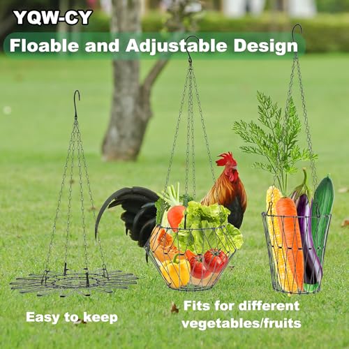Hanging Chicken Feeder, Foldable Chicken Vegetable Fruits Feeder with 35.5lnch Shepherds Hook, Poultry Feeding Holder Basket with Hanging Chain for Chicken Coop Accessory - style: 2 Pack with 2 Shepherds Hooks