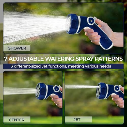 HugeDawn Garden Hose Nozzle with 7 Spray Patterns, Heavy Duty Metal Sprayer 30% Greater Water Flow for Watering, Car Wash, Outdoor Cleaning (Blue) - color: Blue