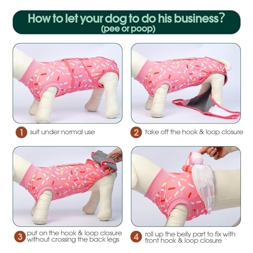 Kuoser Dog Surgery Suit, Female Dog Recovery Suit Doggie Onesie for Surgery | Comfy Recovery Suit for Dogs, Post-Op Onesie for Female & Male Dogs, Soft Protective Wear - color: A-PinkRibbon, size: XS (Back:8.3-11.4'', Weight:4-7 LB)
