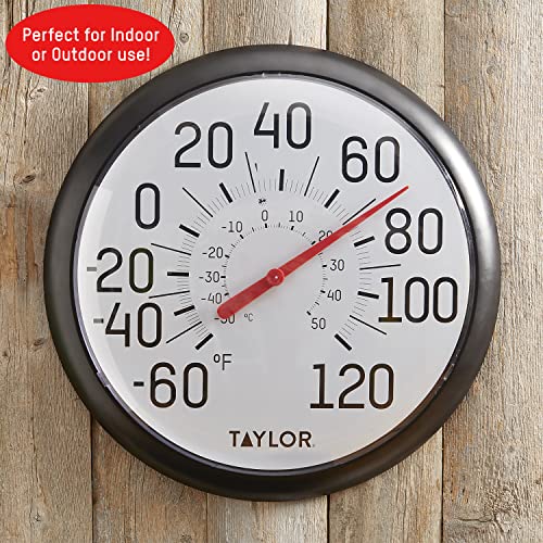 Taylor Big and Bold Wall Thermometer, Indoor Outdoor Thermometer, Wireless Thermometer with Easy to Read Numbers for Patio, Pool, and Indoor Areas, 13.25-inch, Black - color: Black, size: 13.25 inches (Pack of 1)