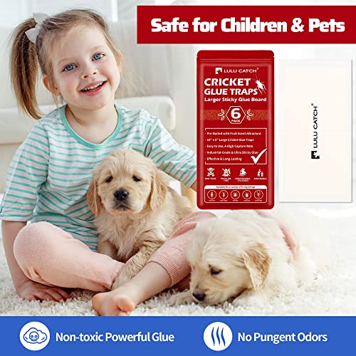 LULUCATCH Cricket Insect Glue Traps - 6 Pack Bug Cockroach Sticky Traps, Large Spider Trap with Pre-Baited Attractant, Highly Effective Glue Boards Indoor, Non-Toxic Pet Safe, Easy to Use - size: 6 Pack
