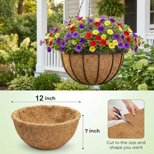 HFHOME 2PCS 12" Round Coco Liner , 12 inch Coco Fiber Replacement Liner for Hanging Basket - color: 2pcs, size: 12-in