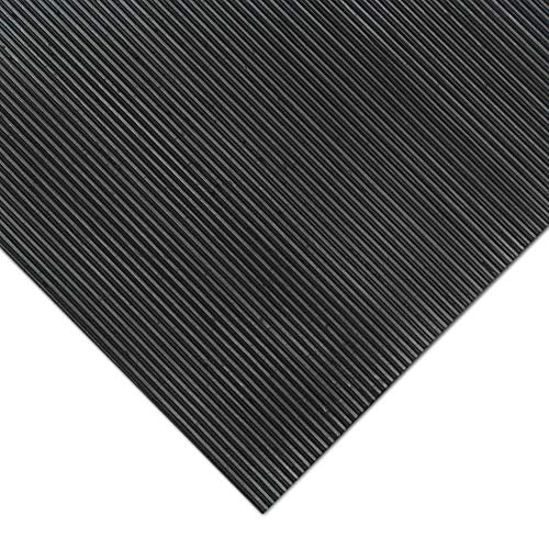 Rubber-Cal Fine Rib Corrugated Rubber Floor Mat - 1/8" x 4 ft x 2 ft Black - size: 24"L x 48"W x 0.1"Th
