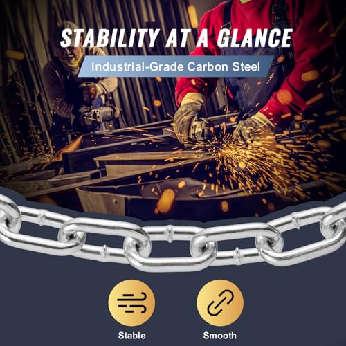 VEVOR Proof Coil Chain, 5/16" x 92', 1667 lbs Safe Working Load, Zinc Plated Proof Tested Coil Chain with Two Quick Links, Galvanized Carbon Steel Link Chain for Towing, Hanging, Camping, Pet Towing - size: 5/16 Inch x 92 Ft