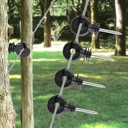 120PCS Electric Fence Insulator Screw,Insulator Fence Ring Post Wood Post Insulator and 1 Pc Insulator Socket Tool(Black)