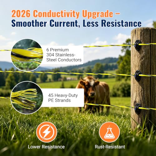 Electric Fence Wire 656 Feet 200 Meters Electric Fencing Poly Wire Rope Line with Reliable Conductivity and Rust Resistance, UV Resistant 1/8inch Diameter - Yellow Black - color: Yellow & Black, size: 1/8 x 656FT