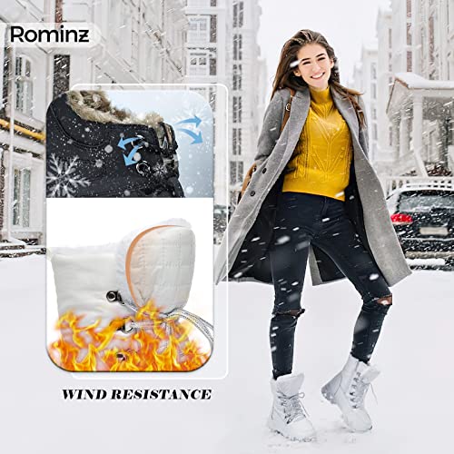 Rominz Womens Winter Snow Boots Outdoor Mid Calf Ankle Booties | Water Resistant, with Zipper, Warm Fur Lined, Anti Slip Sole - color: White, size: 10