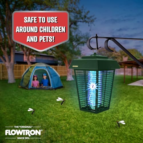 Flowtron Bug Zapper, 1.5 Acre Outdoor, Two 40W UV Bulb, 5600V Grid, Green | Protects yards and wooded areas - octenol lure attracts and helps eliminate mosquitoes, flies, and gnats - ETL certified - color: Green