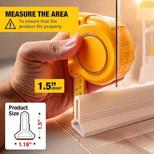 67" White Shower Threshold Water Dam Barrier, 1.5" Tall Water Stopper Strip | Flexible 1.5-inch-tall door seal helps contain splashes, block leaks and keep bathroom floors dry around walk-in showers - color: White, style: 67 In
