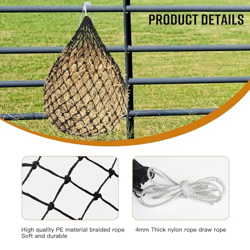 2 PCS Slow Feed Hay Net for Horses Designed with 1.75 in, 36 Inch | Premium PE Hay Net Measuring, Easy to Hang With Top Drawstring, Suitable for Horses, Goats, Sheep And Donkeys