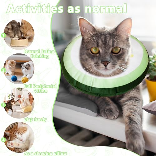 Cat Cone Collar Soft, Adjustable Cat Recovery Cone (Cucumber, M) | Stop Licking, Cute Kitten Donut Collar After Surgery, Elizabethan Collars for Kittens, Lightweight Cats Neck Cones - color: Cucumber, size: Medium