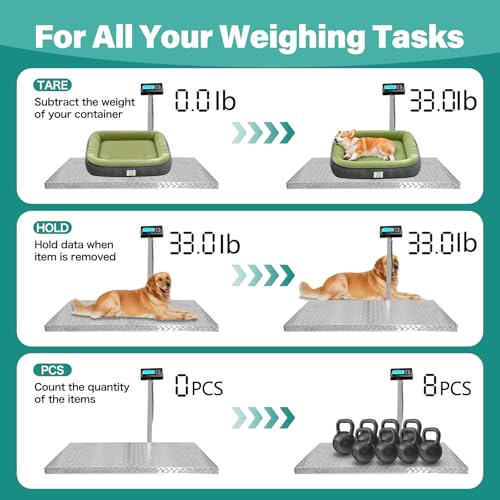 1100lb Livestock Scale, Ideal for Large Dog, Small Medium Livestock | 0.22lb Accuracy, Non-Slip 40"x20" Large Platform, With Stand Rod, Ideal for Home Farm Warehouse factory Postal & shipping - style: 1100 lbs
