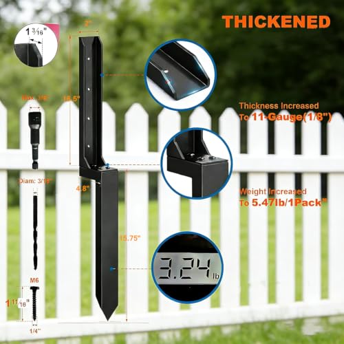 4PCS Fence Post Repair Kit, Heavy Duty Fence Post Anchor Quick Fix for Broken/Leaning Wooden Fence, Easy to Install, Black(16.5+15.75in)