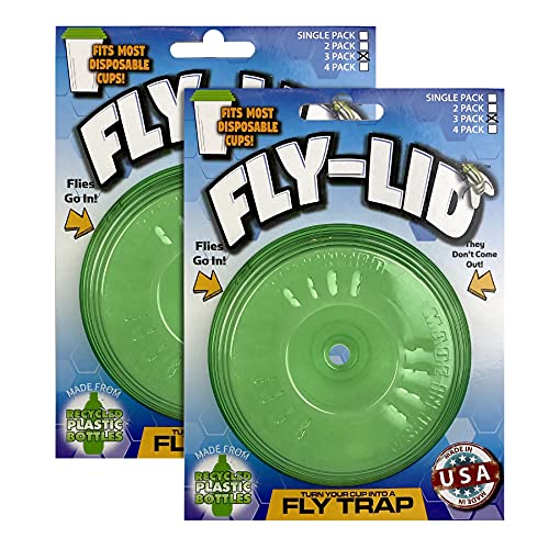 Billy-Bob Fly Lid - Turn Almost Any Cup Into A Fly Trap. Indoor and Outdoor Use - 3 Lids per Pack, 6 Lids Total. Great for Fruit Flies and House Flies!