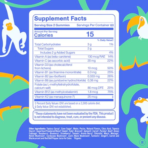 FIRST DAY Kids Multivitamin Gummies Age 4+, Strawberry & Orange - Kids Vitamins Multivitamin Gummy A C D3 K2 B1 B2 B6 B12 Folate, Immunity & Brain Function, Vegan - 60 Day Supply, Packaging May Vary