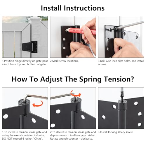 3-1/2 Inch Self Closing Gate Hinges, Spring T Hinges, Black, 2 Pack | Bearing Design and Gaskets Reduce Metal Contact, Steel Hinges Provide Smooth Return for Wood Gates, Fences and Shed Doors - color: 2Pack - Black