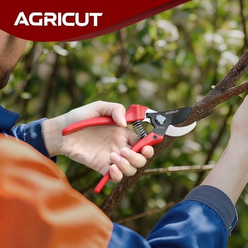 AGRICUT 7" Pruning Shears Heavy Duty Professional, Made of Japanese SK5 Steel Blades, 4/5 Cut Capacity, Bypass Hand Pruners Garden Clippers for Tree Flower Branch Trimming, S20 - style: Nylon Handle, High Carbon Steel