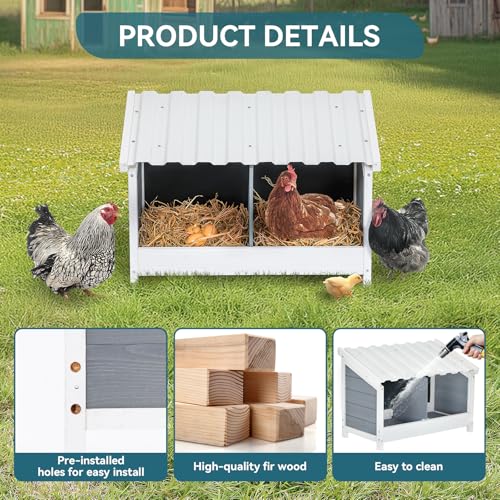 PETSFIT 2 Holes Chicken Nesting Box, PVC Waterproof Roof, Privacy Cover | Wall Mounted or Floor Use, Natural Fir Wood, Easy to Assemble and Clean, For Backyard Coops and Farms, Fits Standard Hens - size: 2 Holes