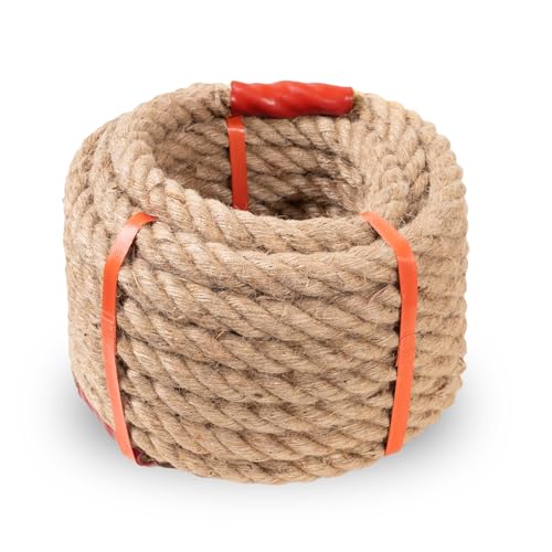 Jute Rope, Natural Hemp Rope, 4-Strand Thick Nautical Ropes (1/2 Inch 49Ft) for Decorative, Crafts, Porch Swing, Hanging, Tug of War, Packing - size: 1/2In - 49Ft